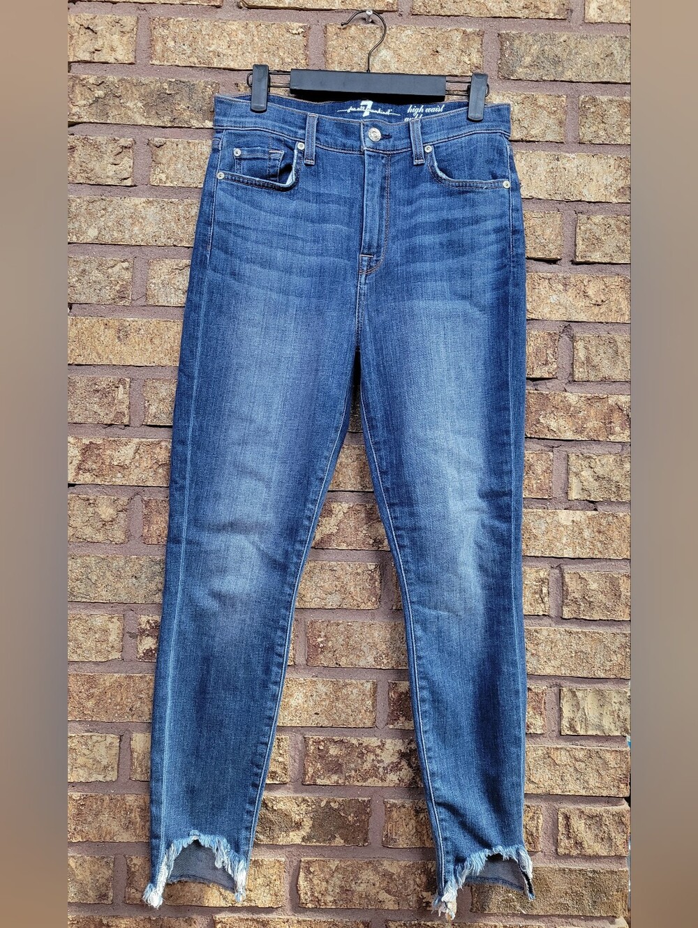 7FAM High Waist Ankle Gwenevere Cotton Stretch Raw Hem Denim Jeans Size 28